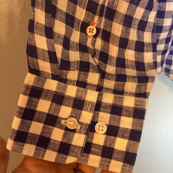J. McLaughlin Mens Size L Blue White Check Gingham Plaid Button Up Linen Shirt - Picture 10 of 13